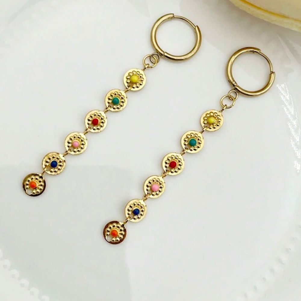 Multi-Color Dangle Earrings A981 - Picture 3 of 3
